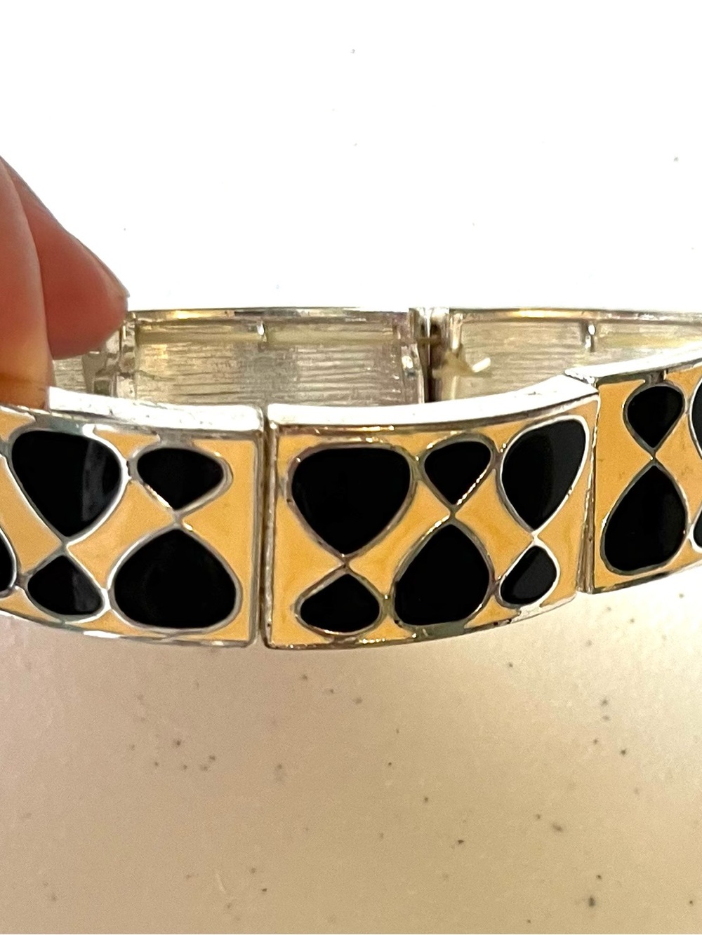 Premier Designs "Stratosphere" Silver Tone Black Enamel Mod Stretch Bracelet